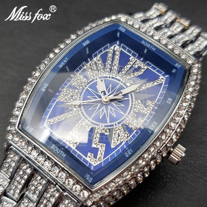 Luxury Hip Hop King Bling Ice Out Men's Watch Iced Silver Waterproof Cz Diamond