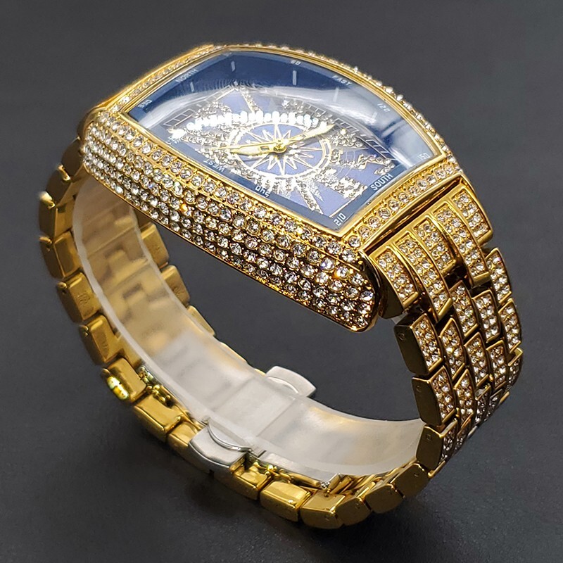 Luxury Hip Hop King Bling Ice Out Men's Watch Iced Silver Waterproof Cz Diamond Golden